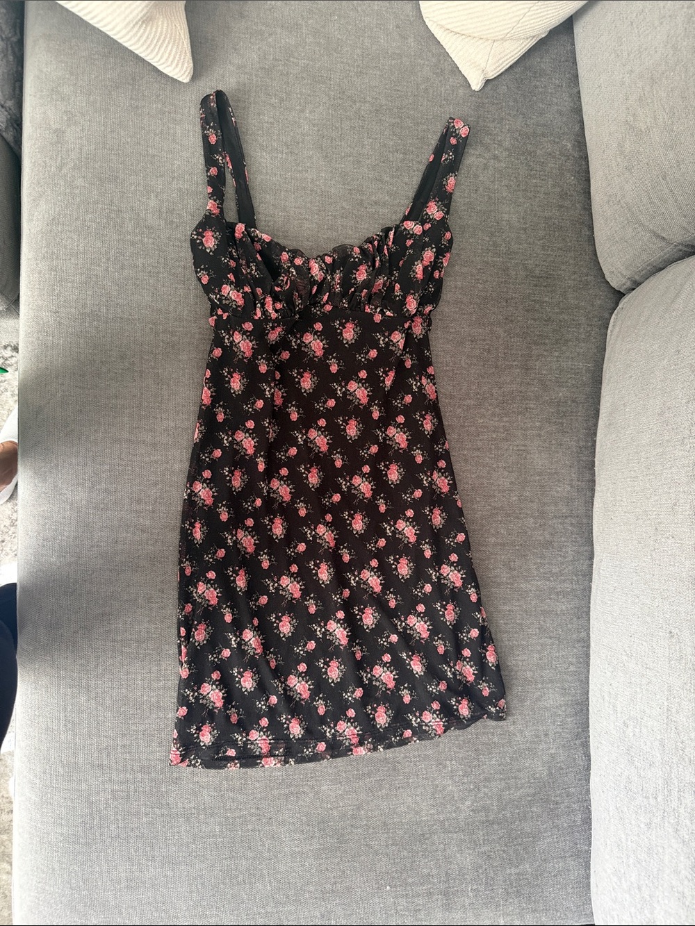 Urban Outfitters Black Slip Dress with Pink Floral Print